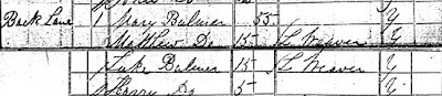 1841 census snip Mary Bulmer and her sons plus grandson in Back Lane, Osmotherly