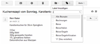 Ein Screenshot zeigt die Einstellung für Label hinzufügen in Google Mail