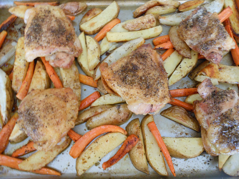 Flavors by Four Roasted Chicken Thighs with Carrots and Potatoes