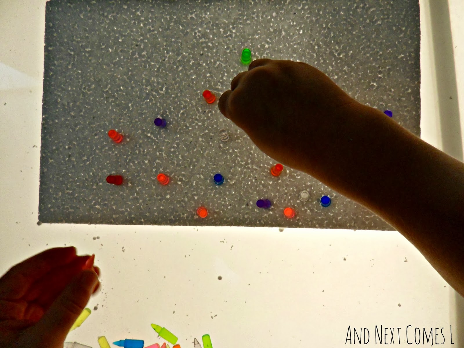DIY Light Bright Using Styrofoam {Fine Motor Fridays} And Next Comes L