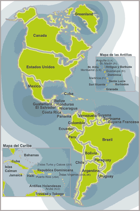 Imagen del mapa continente americano con nombres - Imagui