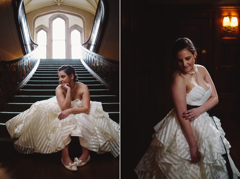 Bridal portraits on the grand staircase of Callanwolde Fine Arts Center