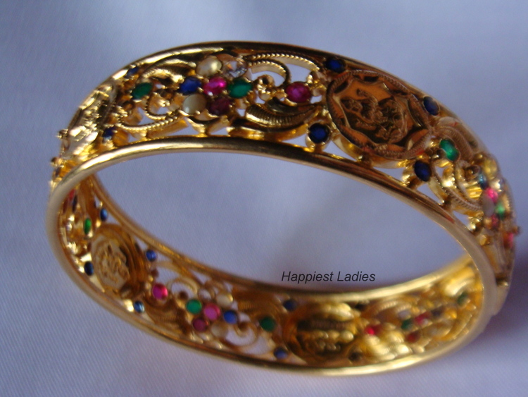 Stone Studded Lakshmi Gold Bangle from Abharan Jewellers Happiest Ladies