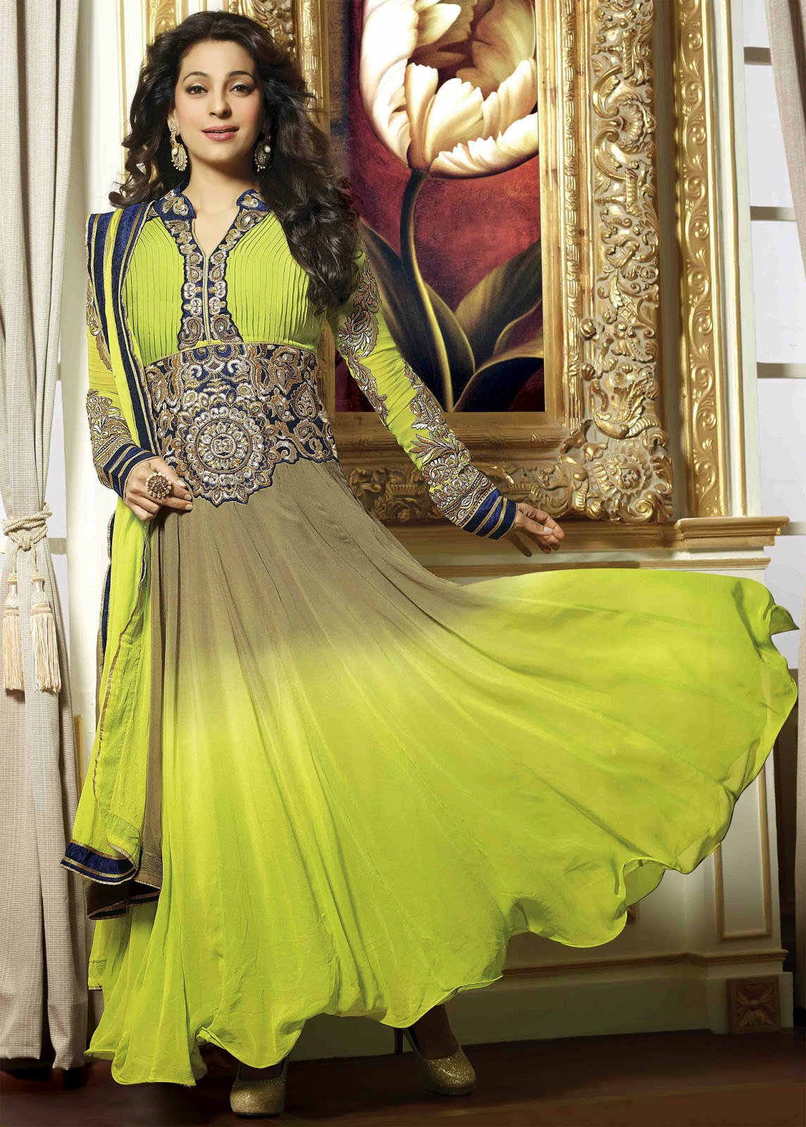 Beauty Miss India Juhi Chawla Anarkali Suit Wallpapers Free Download
