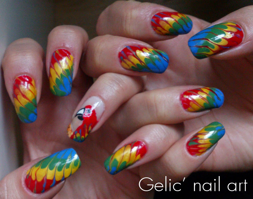 Gelic' nail art: Parrot needle dragging nail art