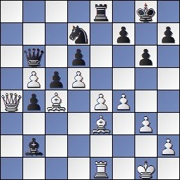 Posición después de 26...Axb2! Partida Alekhine - Valles en el IV Torneo Internacional de Ajedrez de Sabadell 1945, posición después de 26...Axb2!