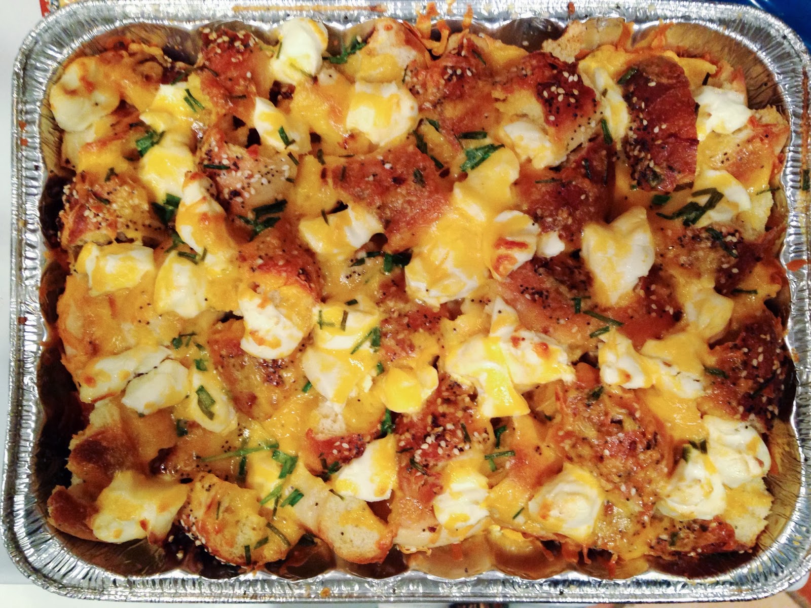 little kitchie bagel and cream cheese breakfast casserole