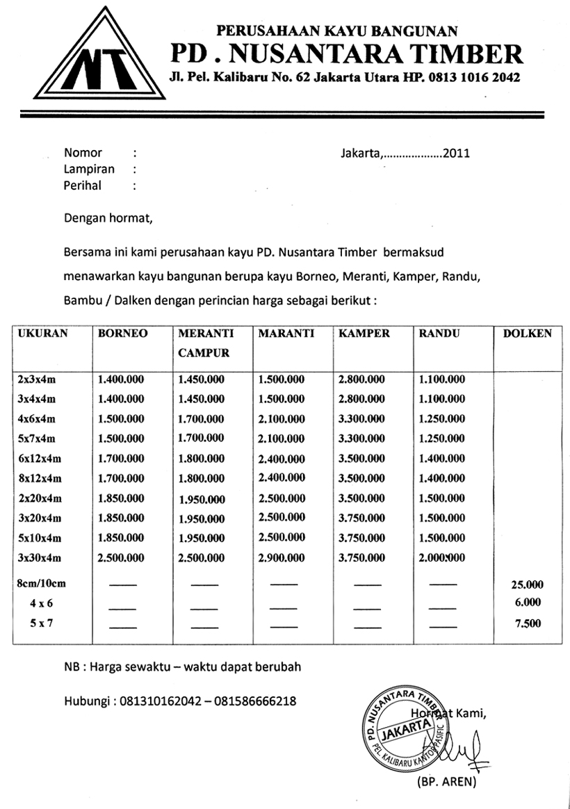 DAFTAR HARGA KAYU BANGUNAN