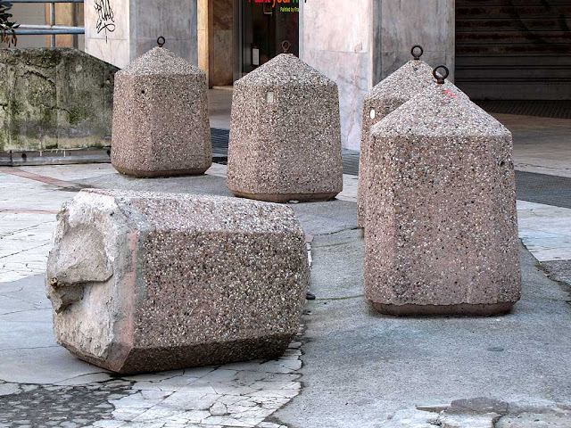 Knocked over concrete bollard, Livorno