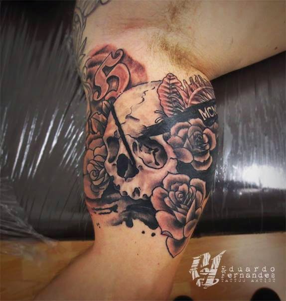 skull and roses tattoo sleeve