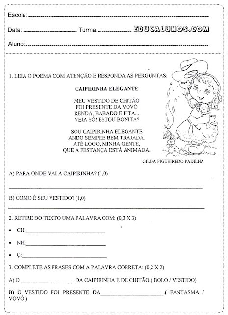 Leia o poema com atenção e responda as perguntas