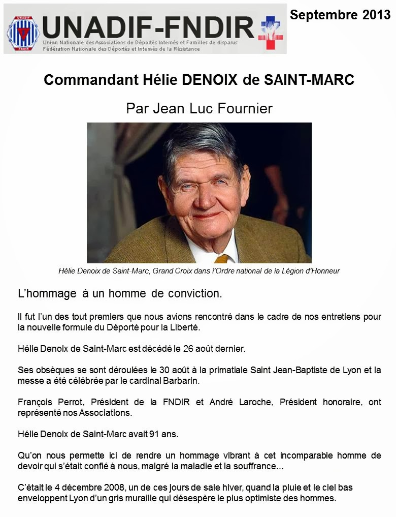 Hélie Denoix de Saint Marc L�hommage à un homme de conviction Hélie Denoix de Saint Marc L�hommage à un homme de conviction