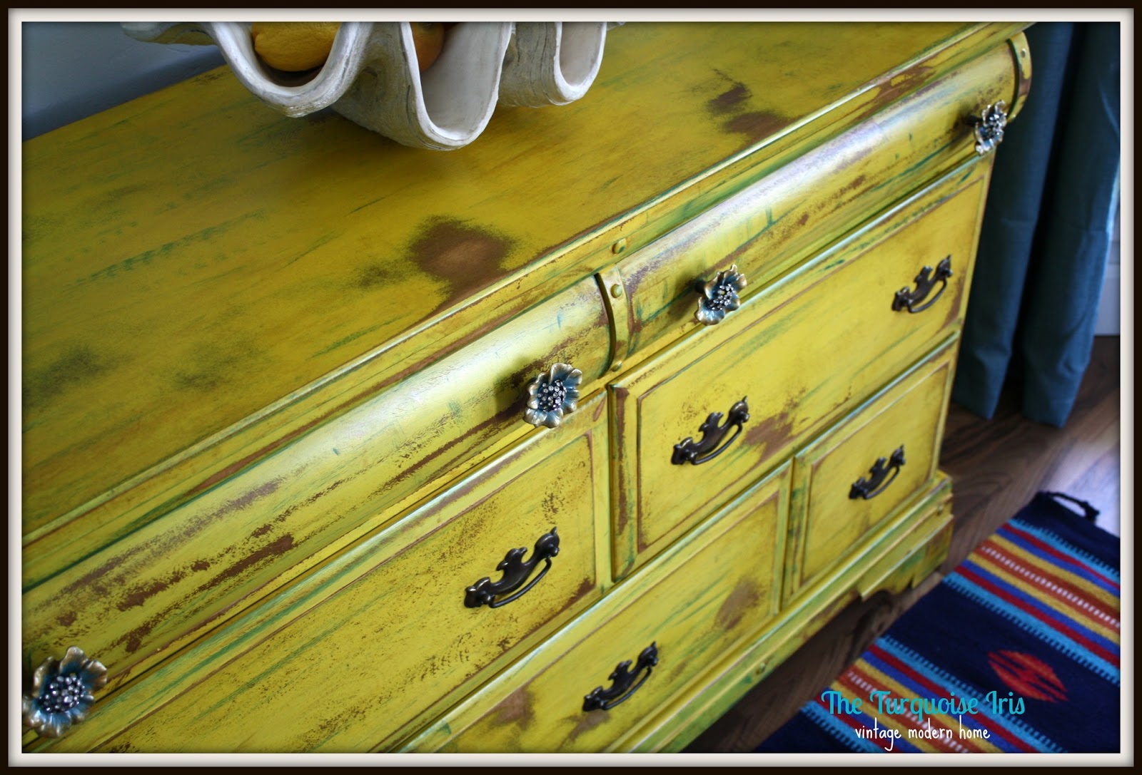 The Turquoise Iris Furniture Art Vintage Yellow Dresser