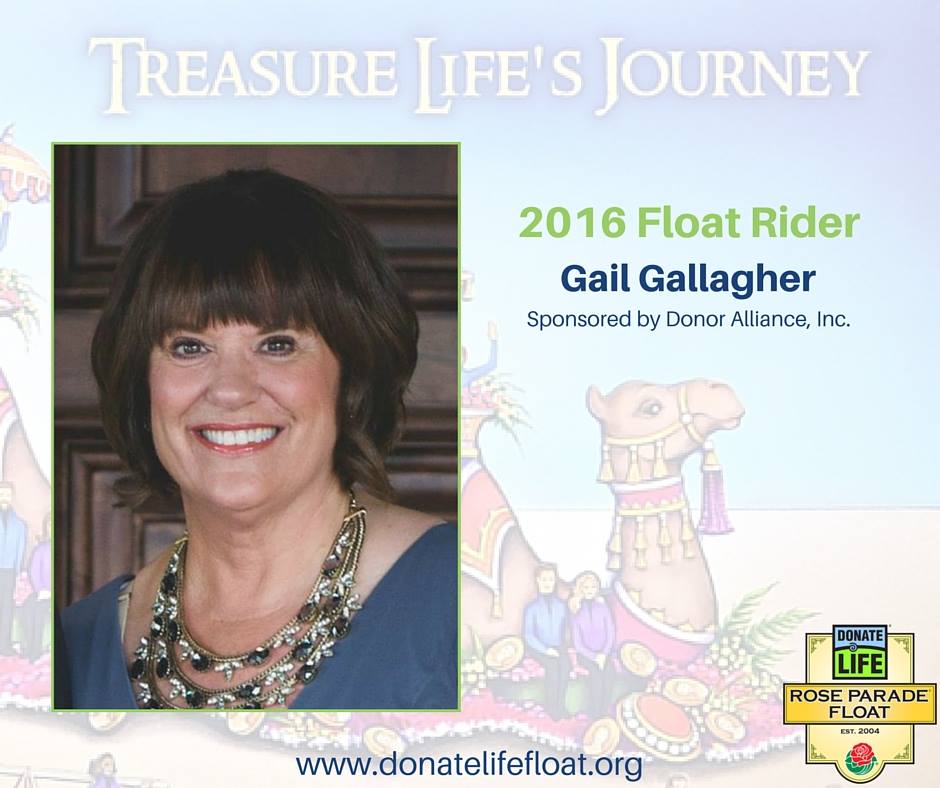 Donate Life Float 2016 Float Rider Gail Gallagher