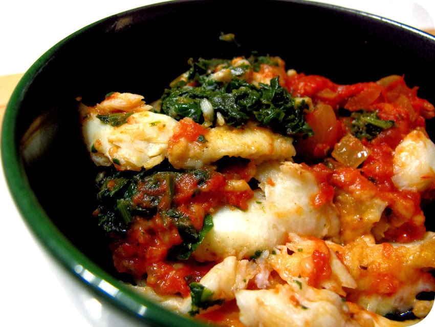 beFOODled Gratin of haddock with tomato sauce and spinach