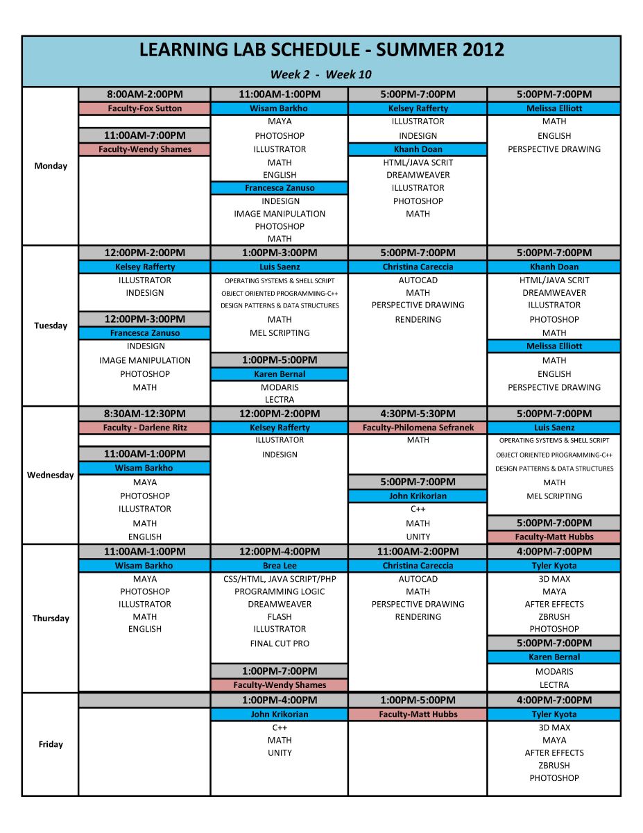 maaaicasd Learning Lab Schedule SU12