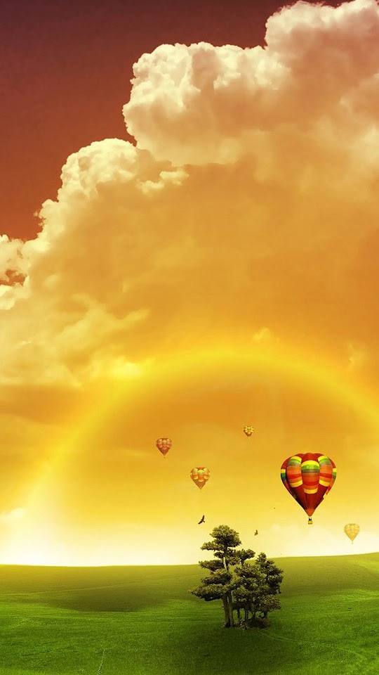 Rainbow Colorful Balloons Clouds Landscape  Android Best Wallpaper