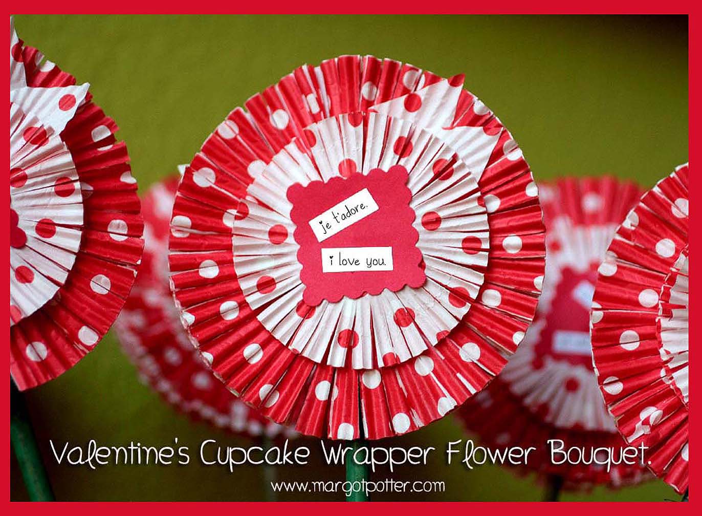 iLoveToCreate Blog Make a Valentine's Cupcake Wrapper Flower Bouquet