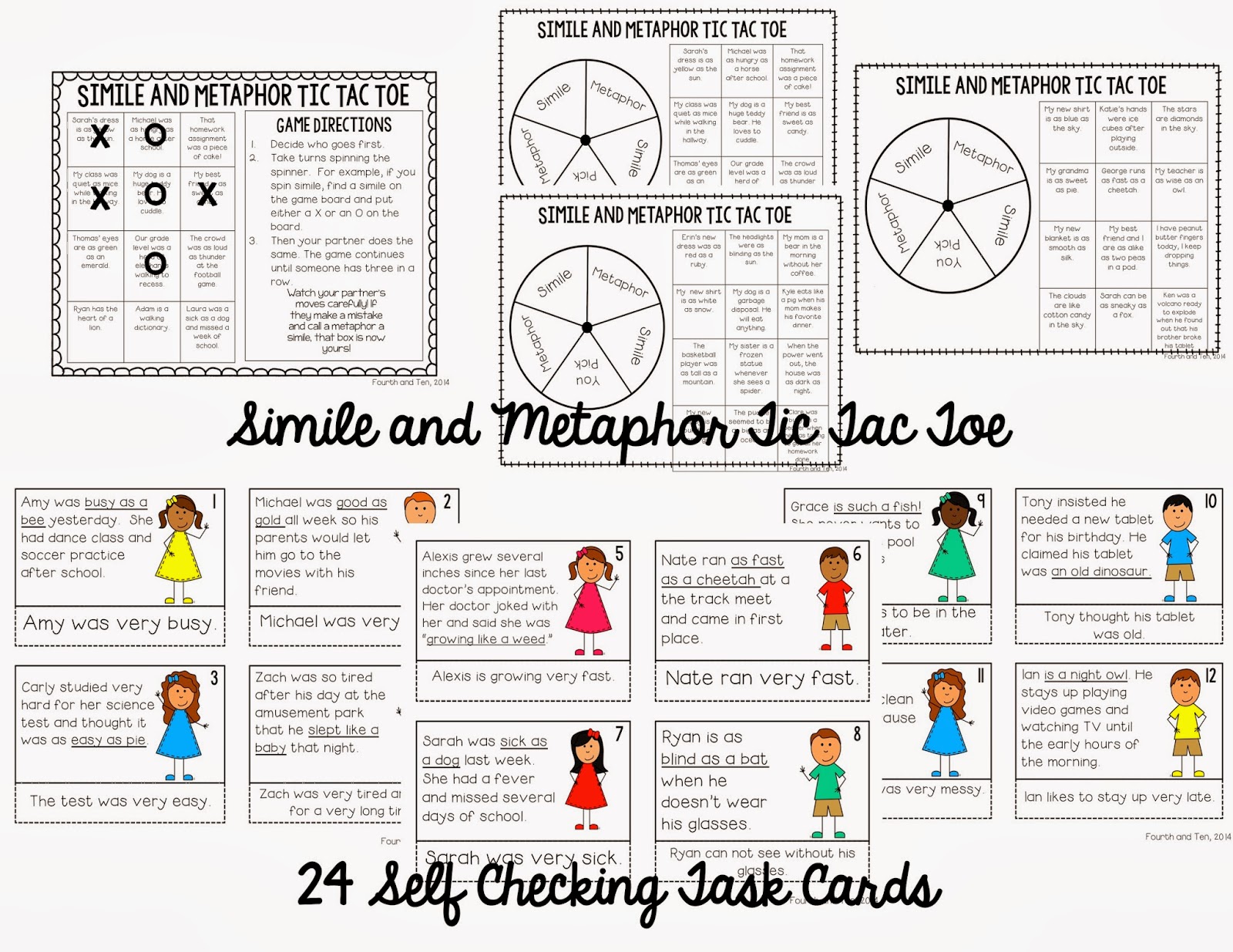 Fourth and Ten: Similes and Metaphor Activities on Tpt and a Freebie