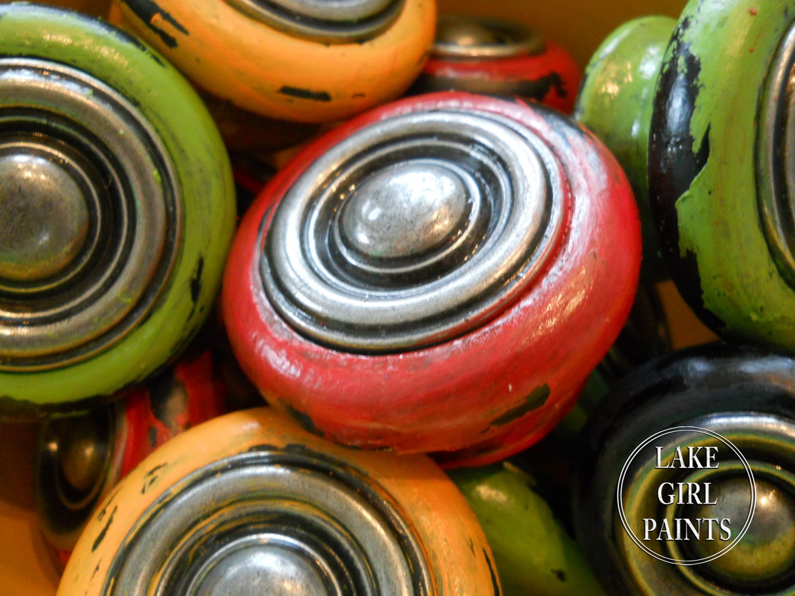 Lake Girl Paints Chippy Paint On Colorful Dresser Knobs