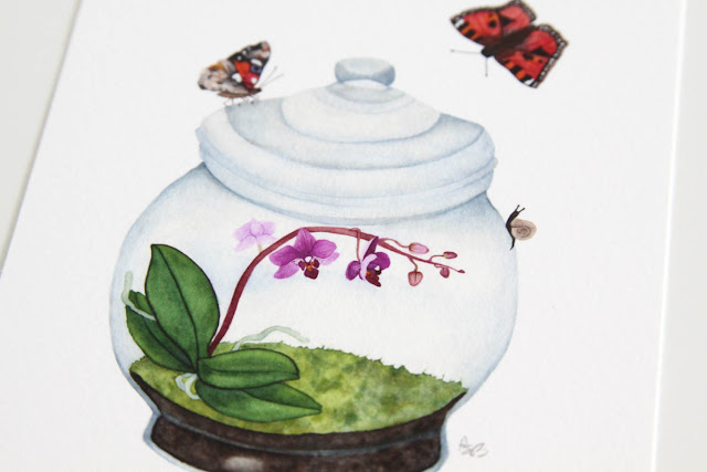 paper comparison, art print, archival print, watercolor, watercolor terrarium, orchid, Anne Butera, My Giant Strawberry