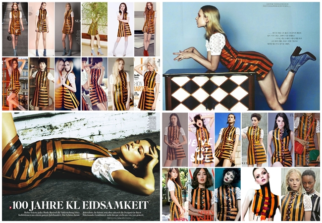 Louis Vuitton SS 2015 Deep Yellow Stripes Dress 28 Looks Same or Not by SheenaSon 宣娜:名模女星撞衫穿搭