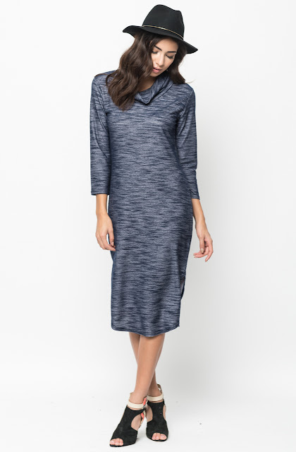 cowl neck midi dress