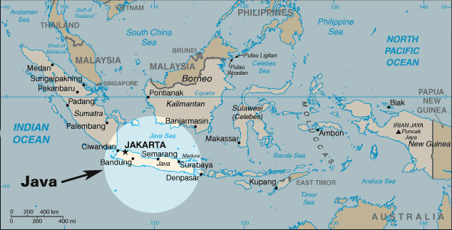 L'île de Java au sud de Sumatra
