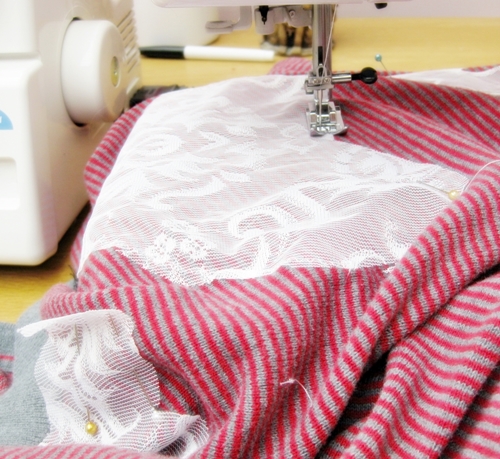 sewing lace hearts on a cardigan sewing lace hearts on a cardigan