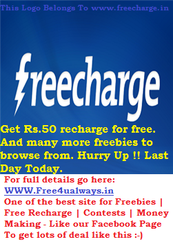 Free 50rs Cash Back Instantly From Freecharge !!