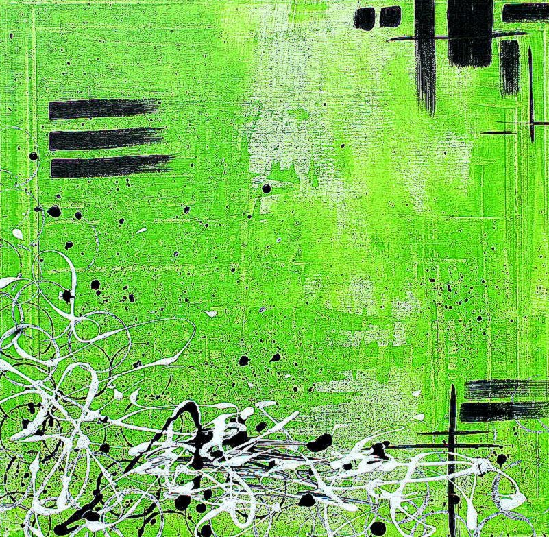 Three Split Panels Of Amusing Lime Green Abstract Art Oil Three Split Panels Of Amusing Lime Green Abstract Art Oil