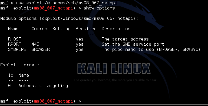 Selecting the exploit Selecting the exploit