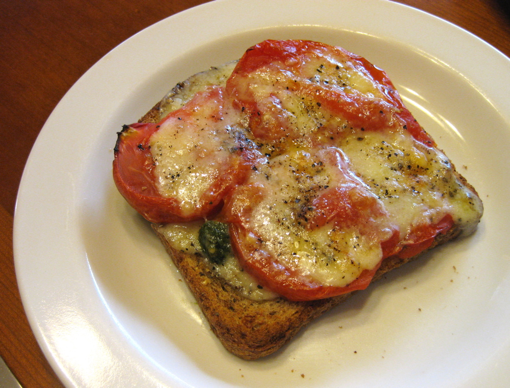 Tomato And Melted Cheese Open Faced Sandwich Recipe — Dishmaps