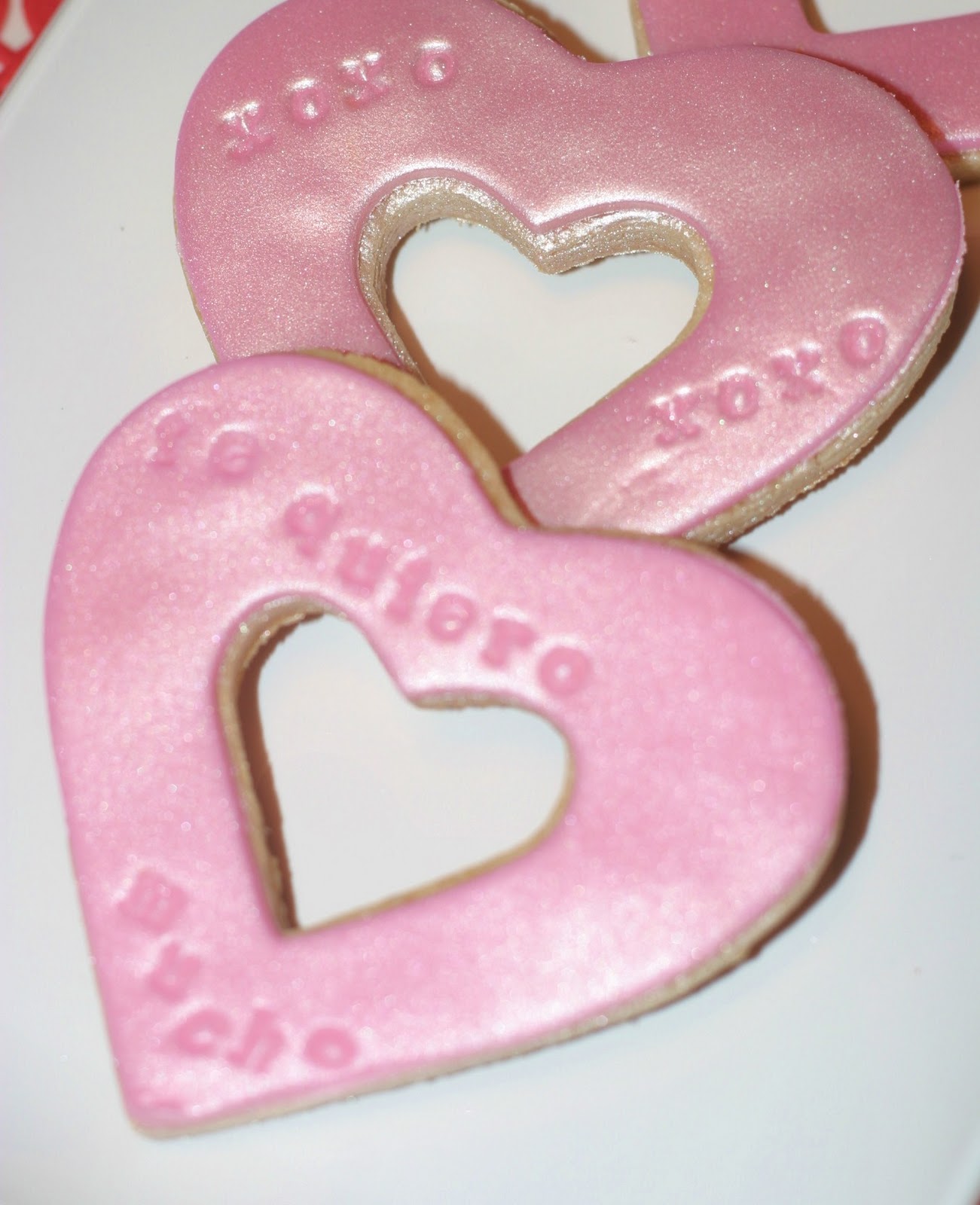 Pink Little Cake Fondant Stamped Heart Cookies