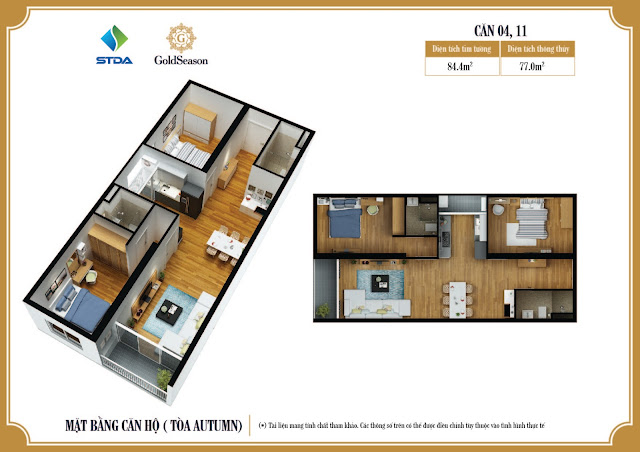 Mặt bằng căn hộ 04, 11 - 84,4m2 - GoldSeason