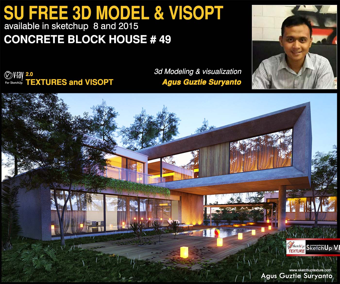 Awesome free sketchup model Concrete Block House #49 - Vray Visopt