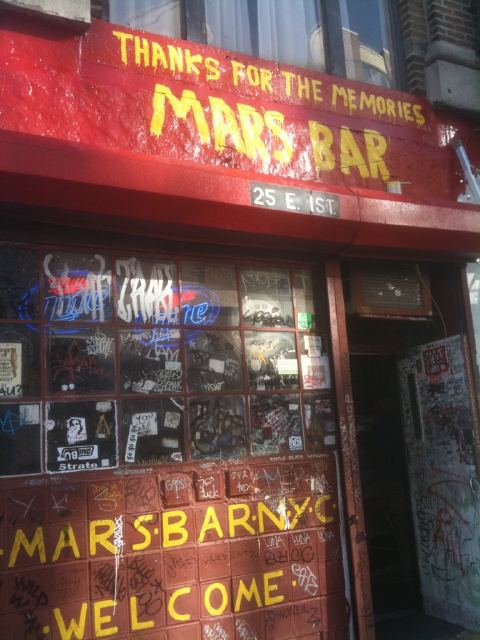 mars bar nyc. sign outside the Mars Bar.