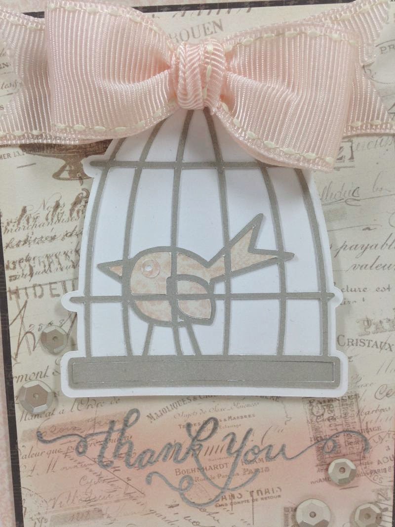 Cricut birdcage thank you card closeup