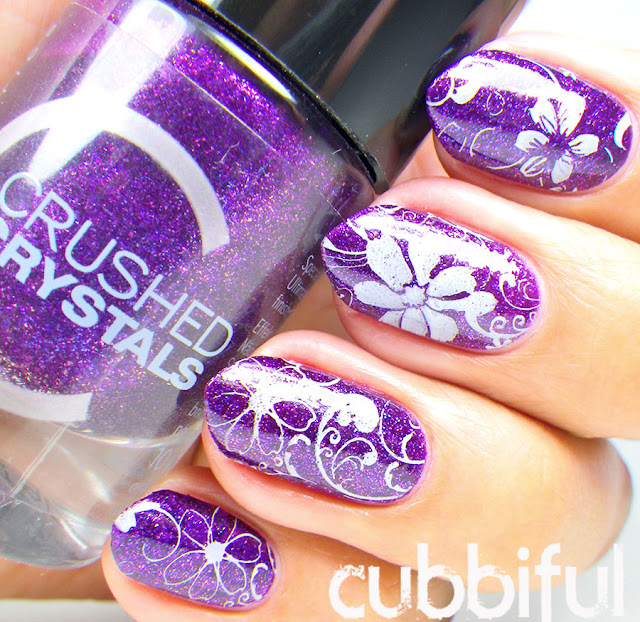 cubbiful Floral Stamping over Catrice Plumdog Millionaire