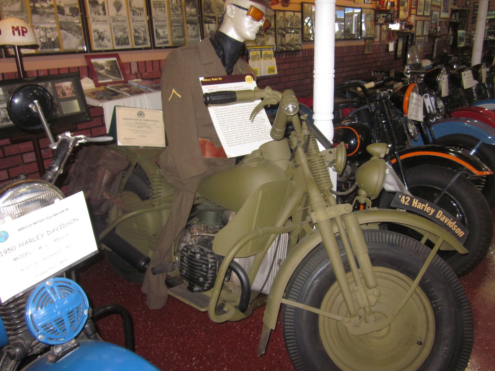 OldMotoDude 1944 Harley Davidson WWII era XA on display at the World