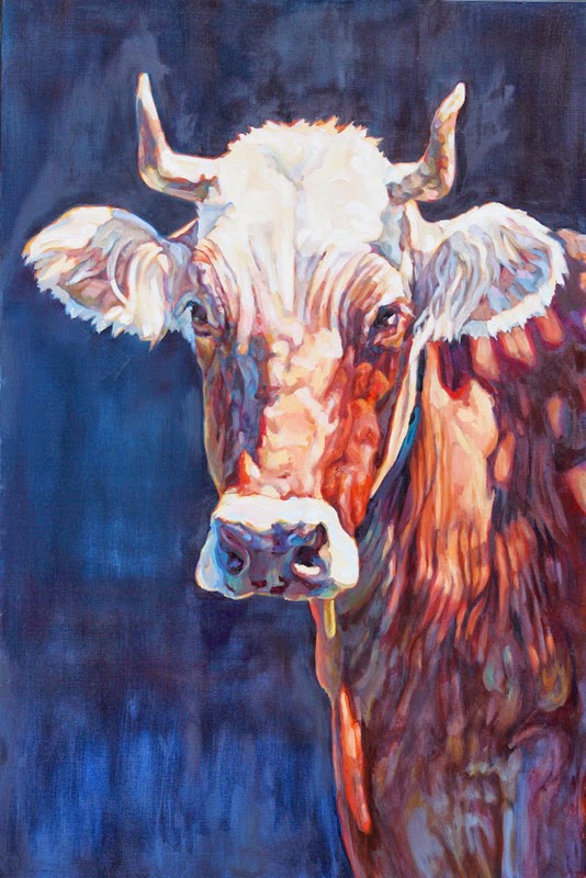 Daily Painters Abstract Gallery Colorful Contemporary Cow Art Painting Farm Animal "Mrs