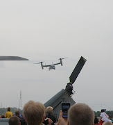 This Osprey Aircraft performed a flyby to demonstrate the ability to hover, .