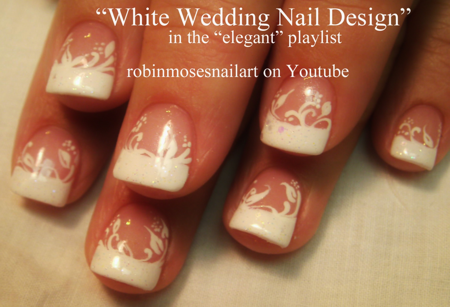 White Flower Nail Art with Rhinestones - wide 7
