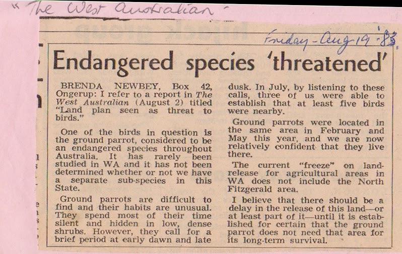 Western Ground Parrot history Letter to the editor