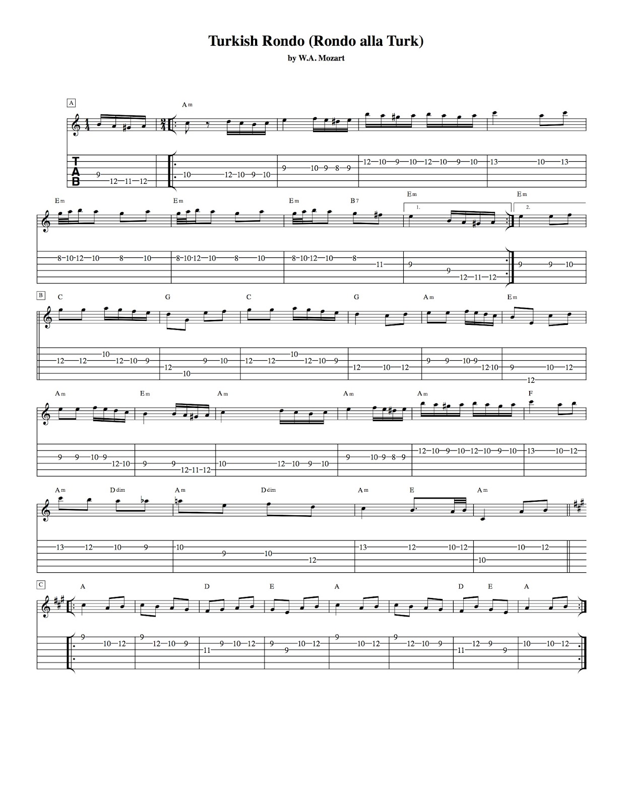 rondo alla turca guitar tab pdf free