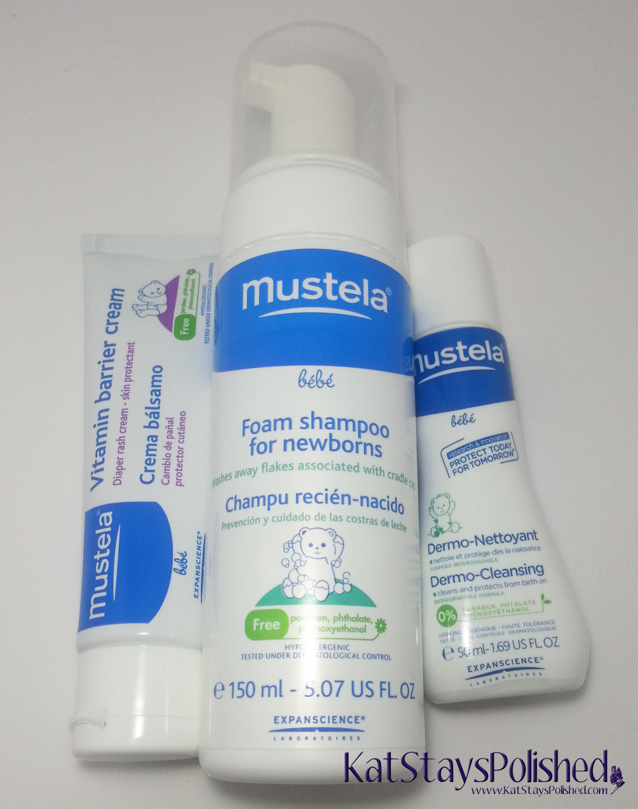 Mustela 4-Piece Newborn Set - Vitamin Barrier Cream, Foam Shampoo for Newborns, Travel Dermo-Cleansing | Kat Stays Polished