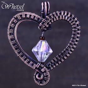 Handmade Copper Wire Wrapped Valentines Day Heart with Crystal Bicone Bead - ©2015 Tim Whetsel Jewelry