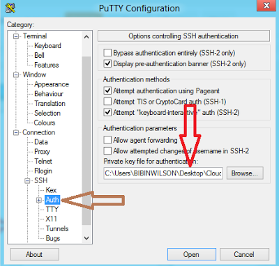 add ppk file to putty to connect to ec2 instance.