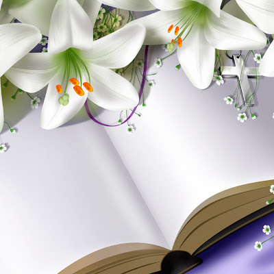 Book and flowers, Easter e-cards download free wallpapers for Apple iPad