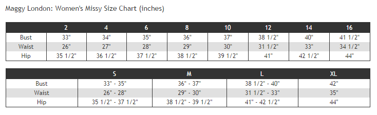 Teri Jon Dress Size Chart